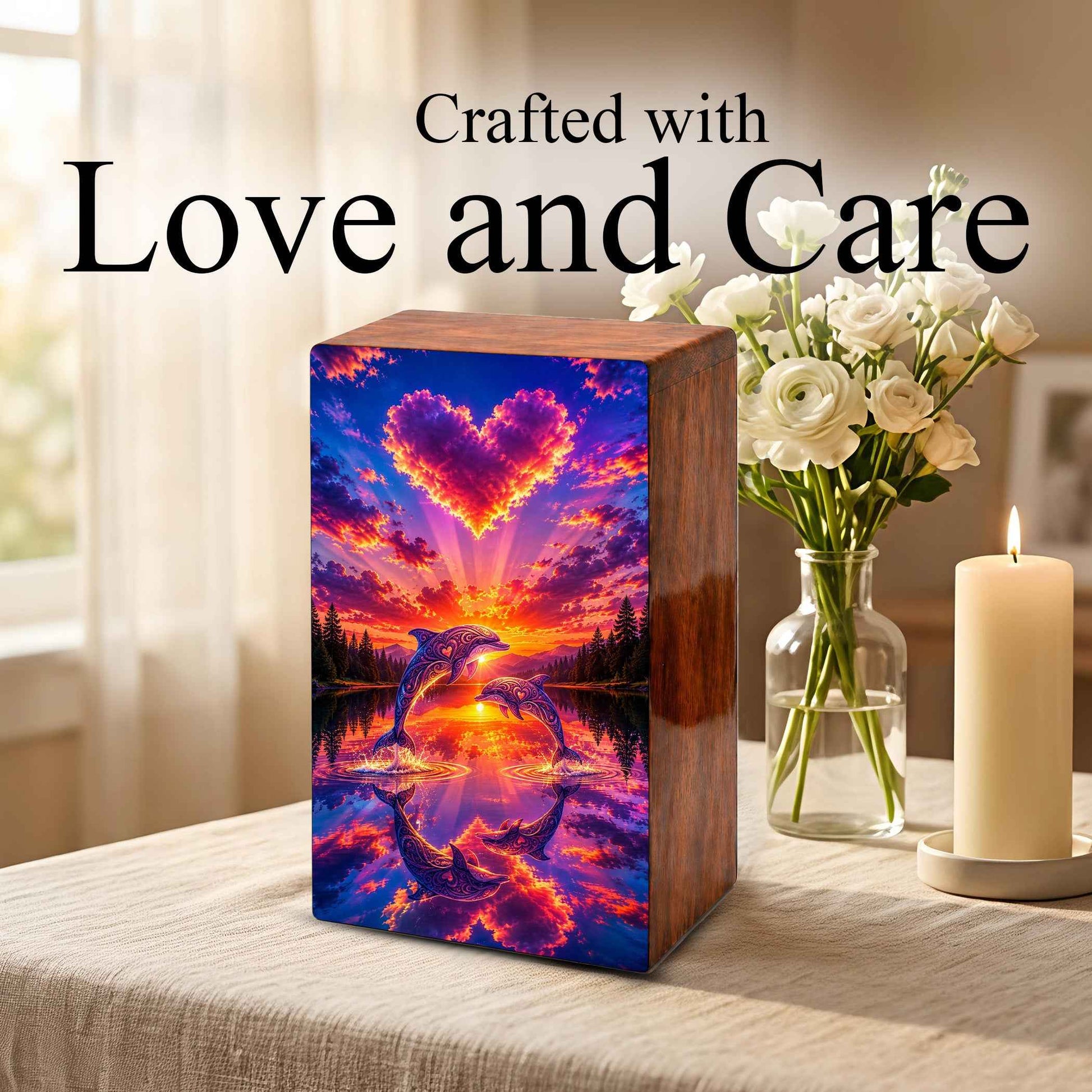 Dolphin Ocean Urn For Ashes – Couple Keepsake Urns box For Mom and Dad