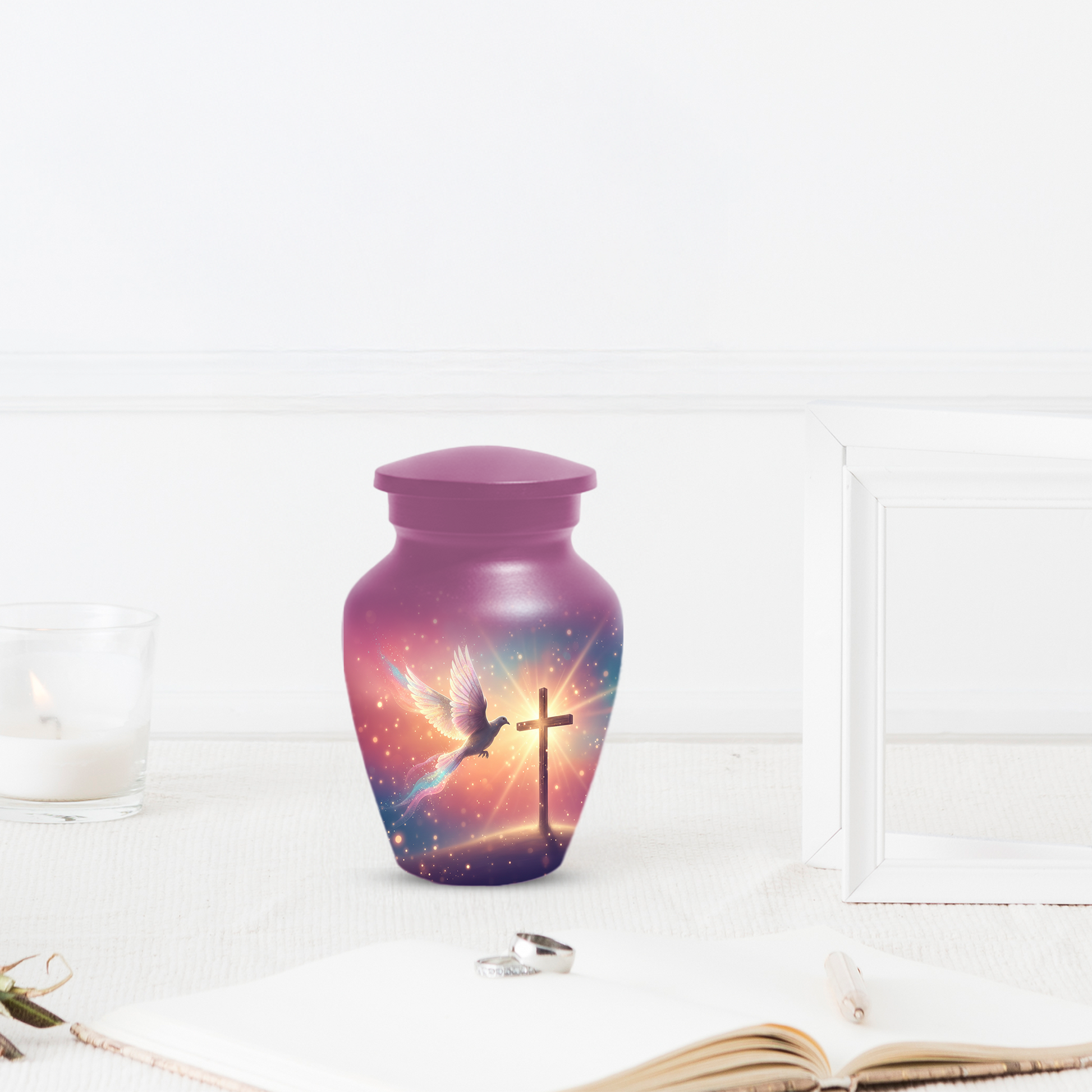 Christian Cross Urn for Human Ashes, Religious Dove Cremation Urn