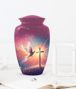 Christian Cross Urn for Human Ashes, Religious Dove Cremation Urn