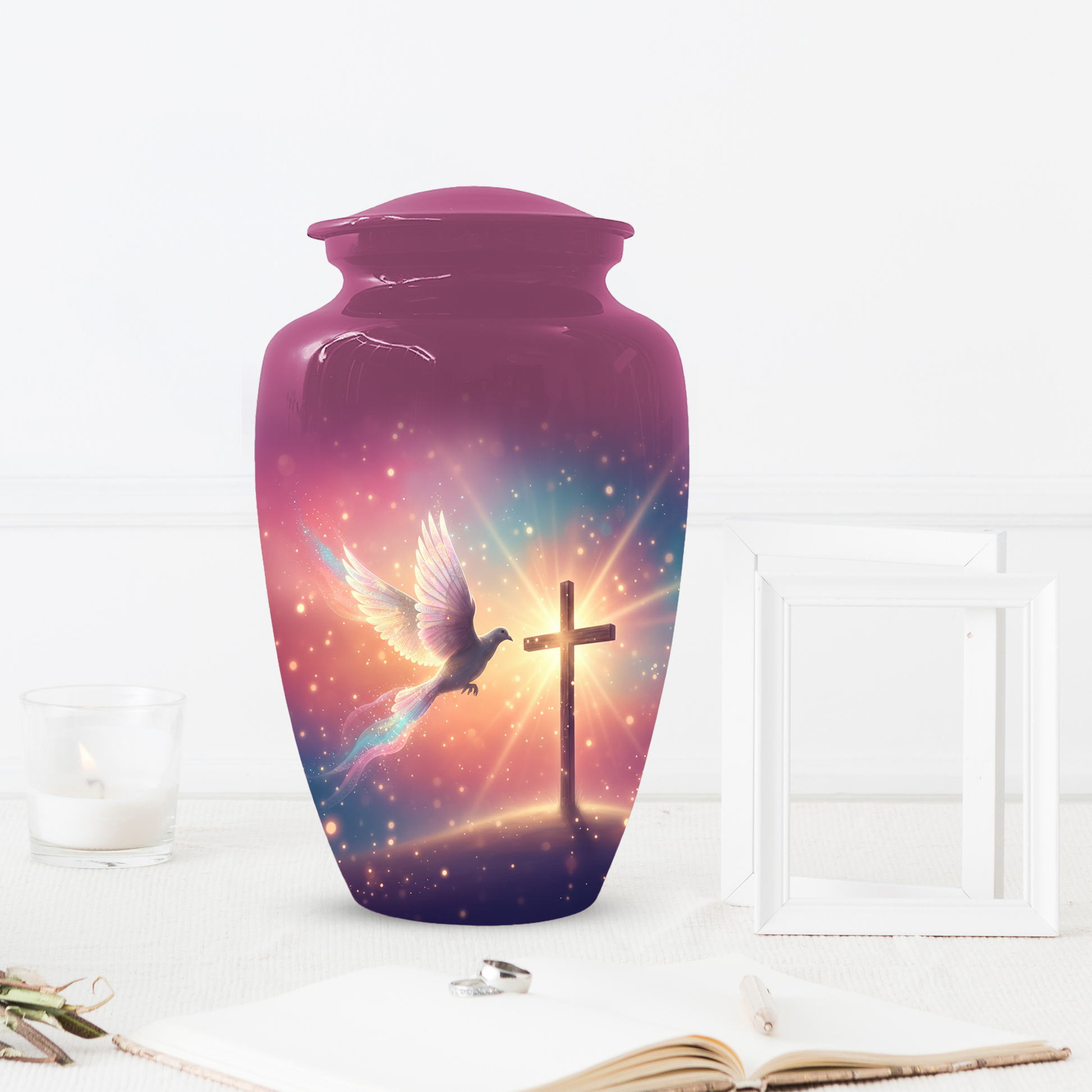 Christian Cross Urn for Human Ashes, Religious Dove Cremation Urn