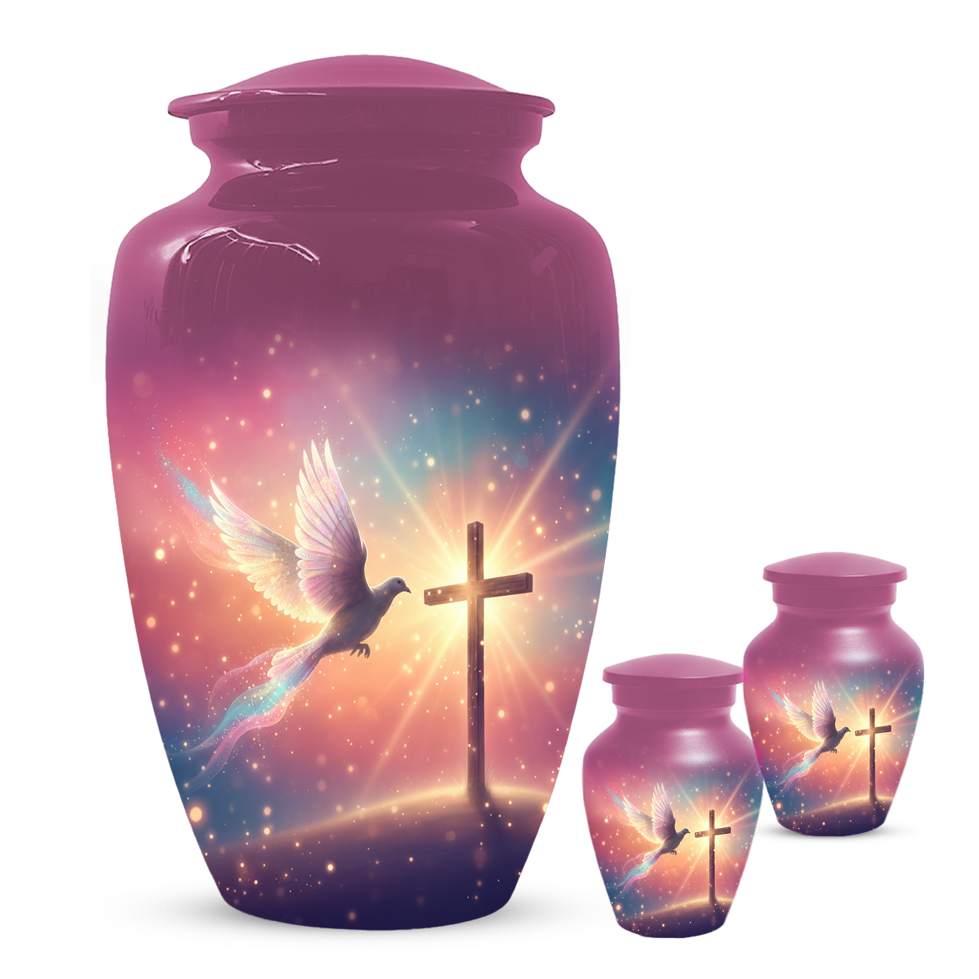 Christian Cross Urn for Human Ashes, Religious Dove Cremation Urn