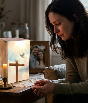 Dove Cross Urn For Ashes - Religious Wooden Cremation Urn Box
