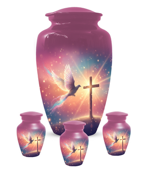 Christian Cross Urn for Human Ashes, Religious Dove Cremation Urn