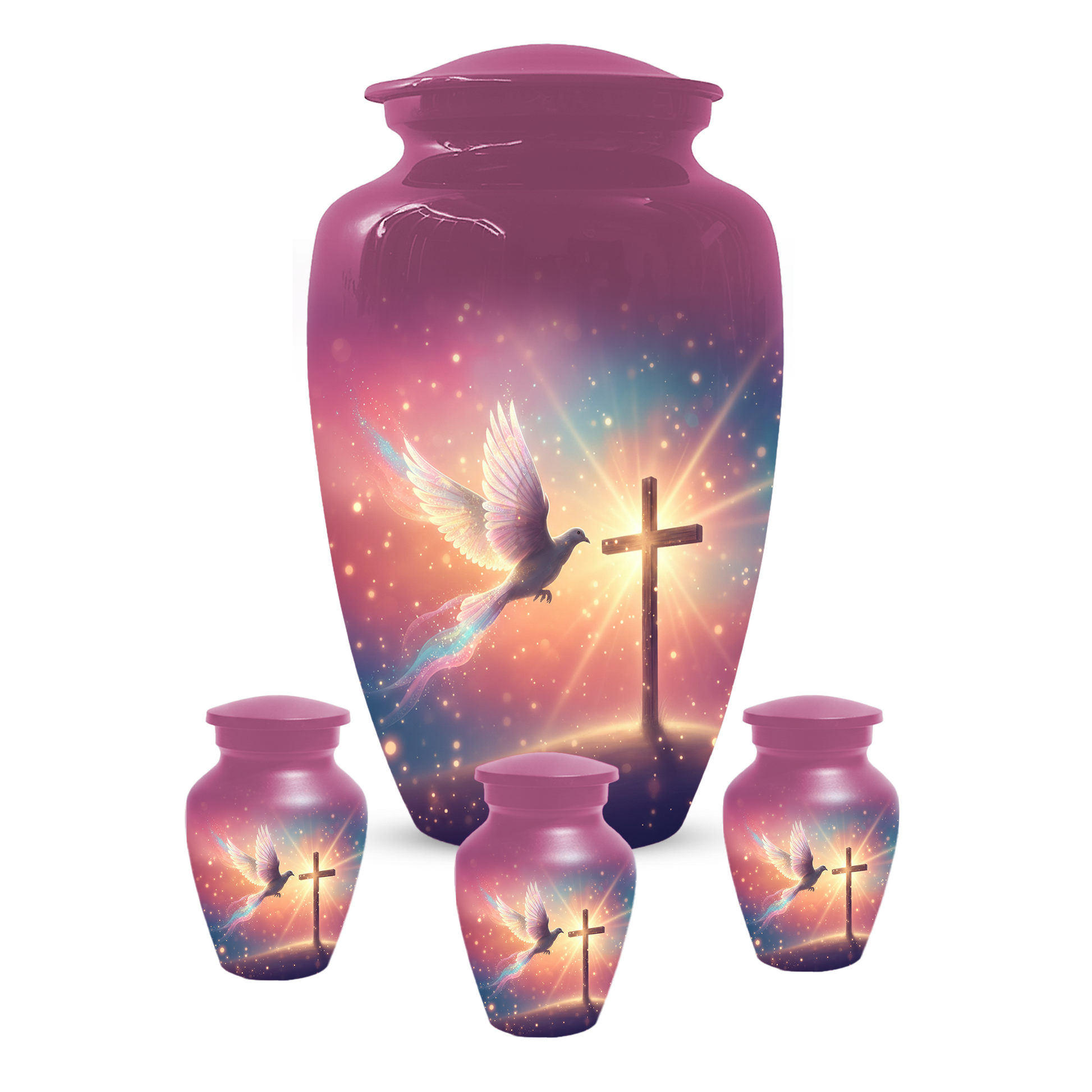 Christian Cross Urn for Human Ashes, Religious Dove Cremation Urn