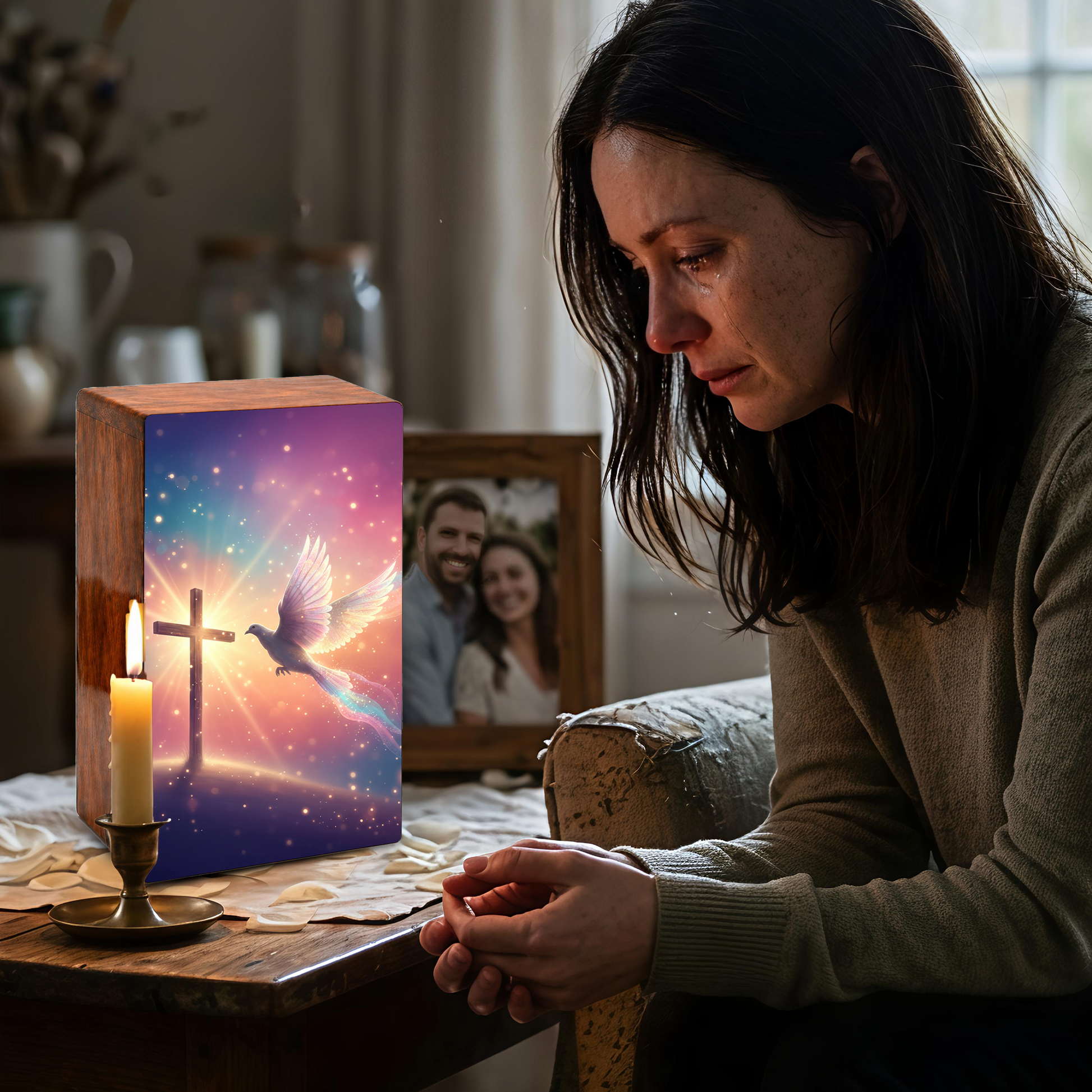 Cross Dove Cremation Urn for Ashes - Christian Memorial Urn with Spiritual Symbol