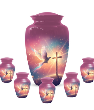 Christian Cross Urn for Human Ashes, Religious Dove Cremation Urn