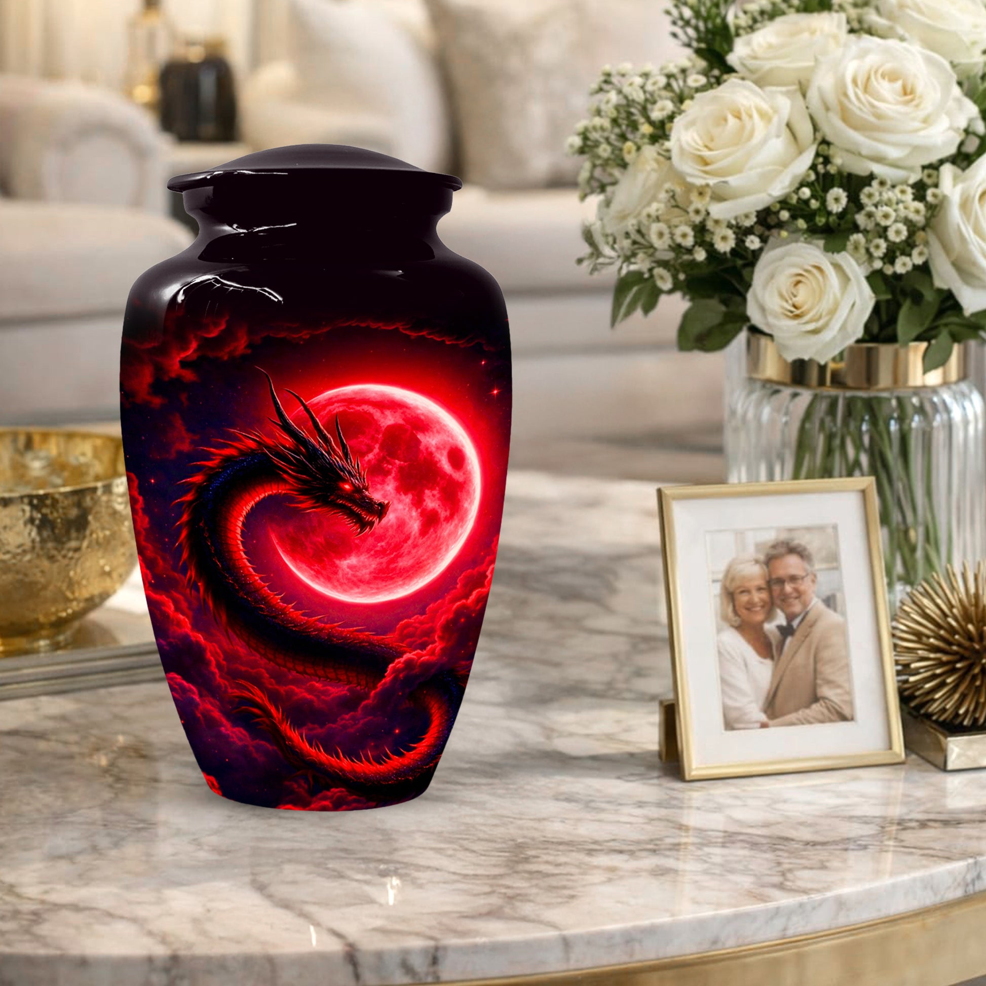 Red Dragon Cremation Urn for Ashes- Personalized Memorial for Dad