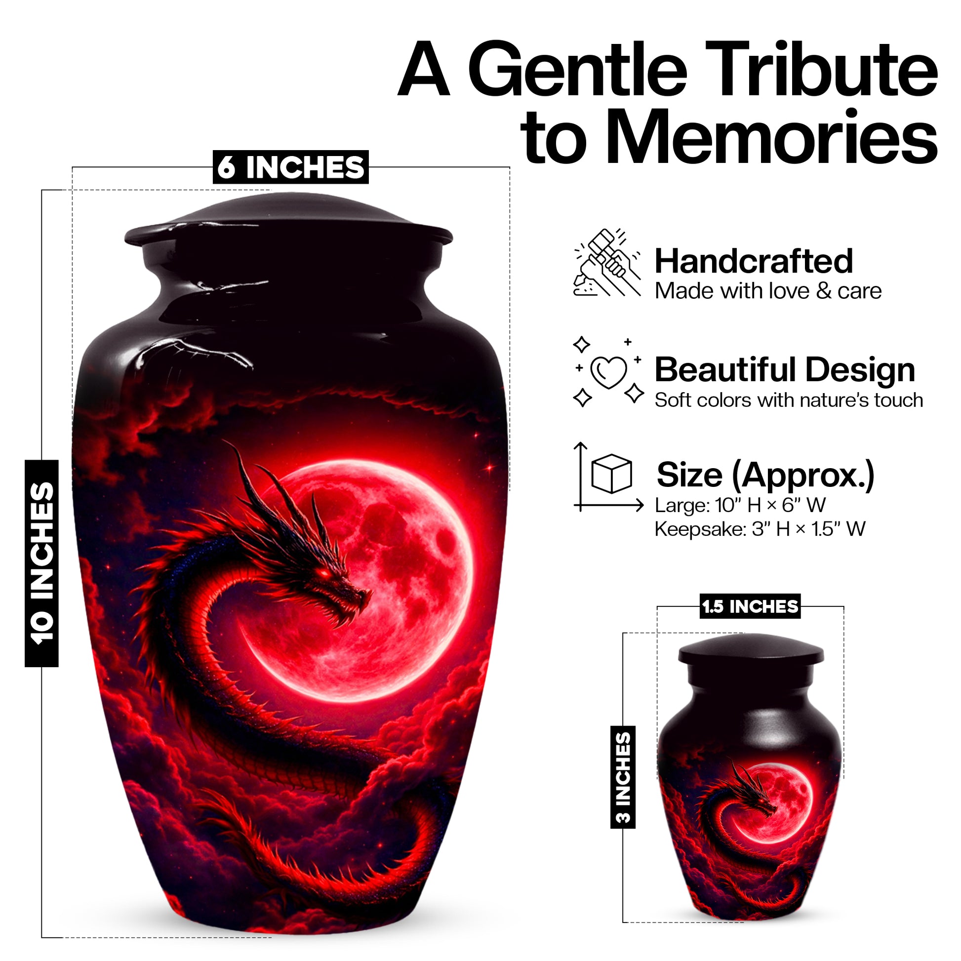 Red Dragon Cremation Urn for Ashes- Personalized Memorial for Dad