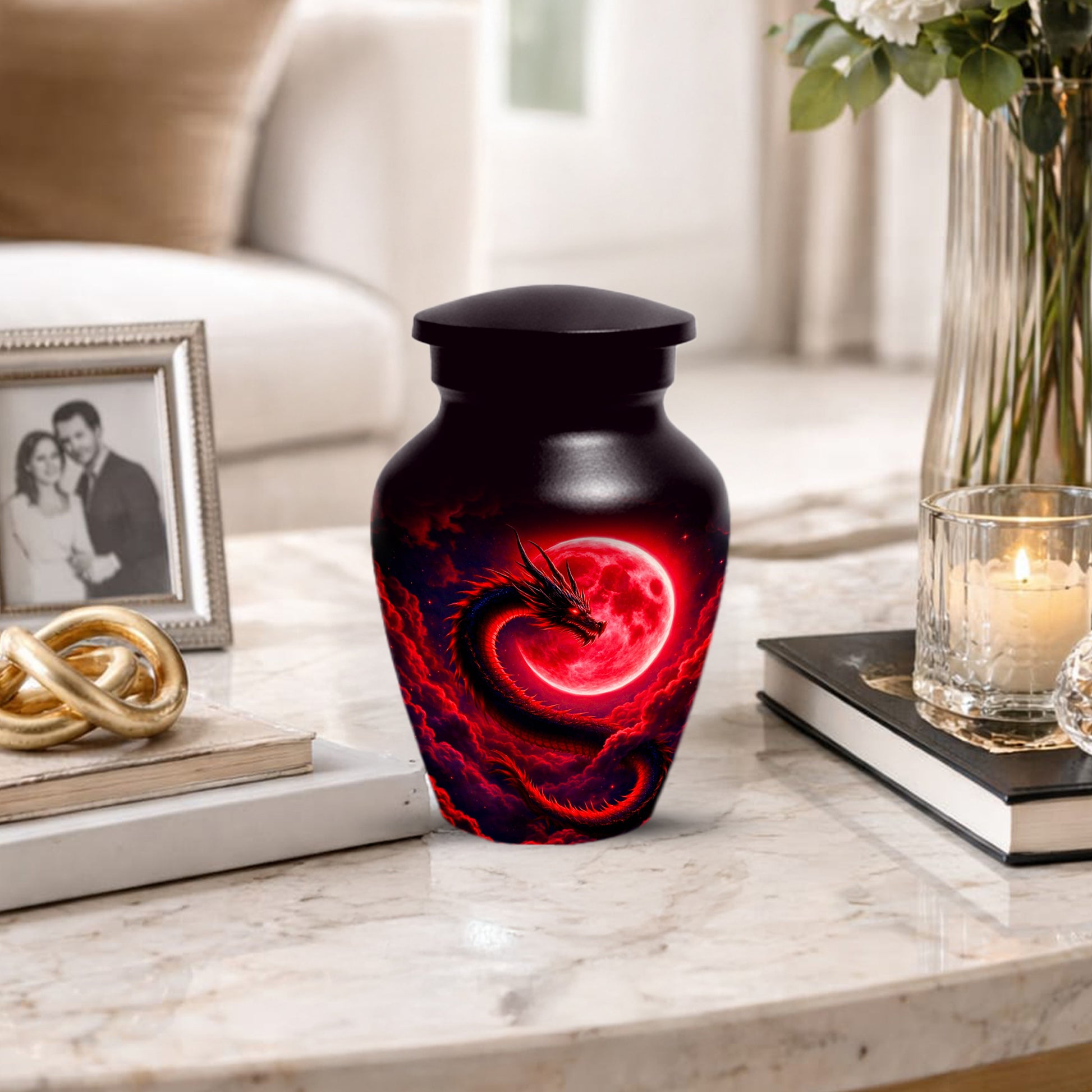 Red Dragon Cremation Urn for Ashes- Personalized Memorial for Dad