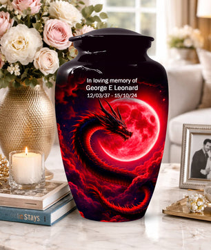 Red Dragon Cremation Urn for Ashes- Personalized Memorial for Dad
