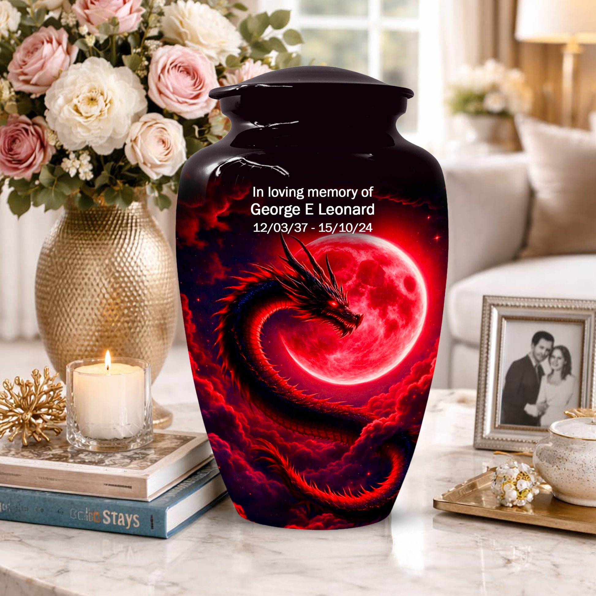 Red Dragon Cremation Urn for Ashes- Personalized Memorial for Dad