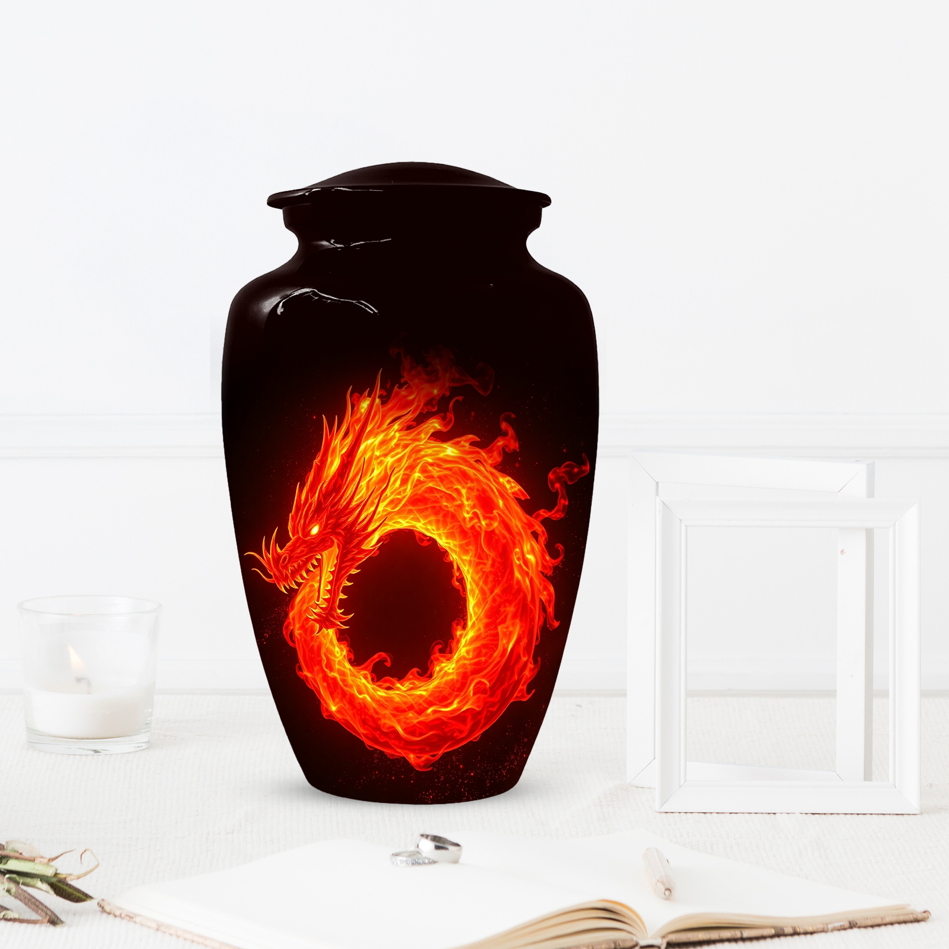 Fire Dragon Urn for Human Ashes, Personalized Dragon Cremation Urn