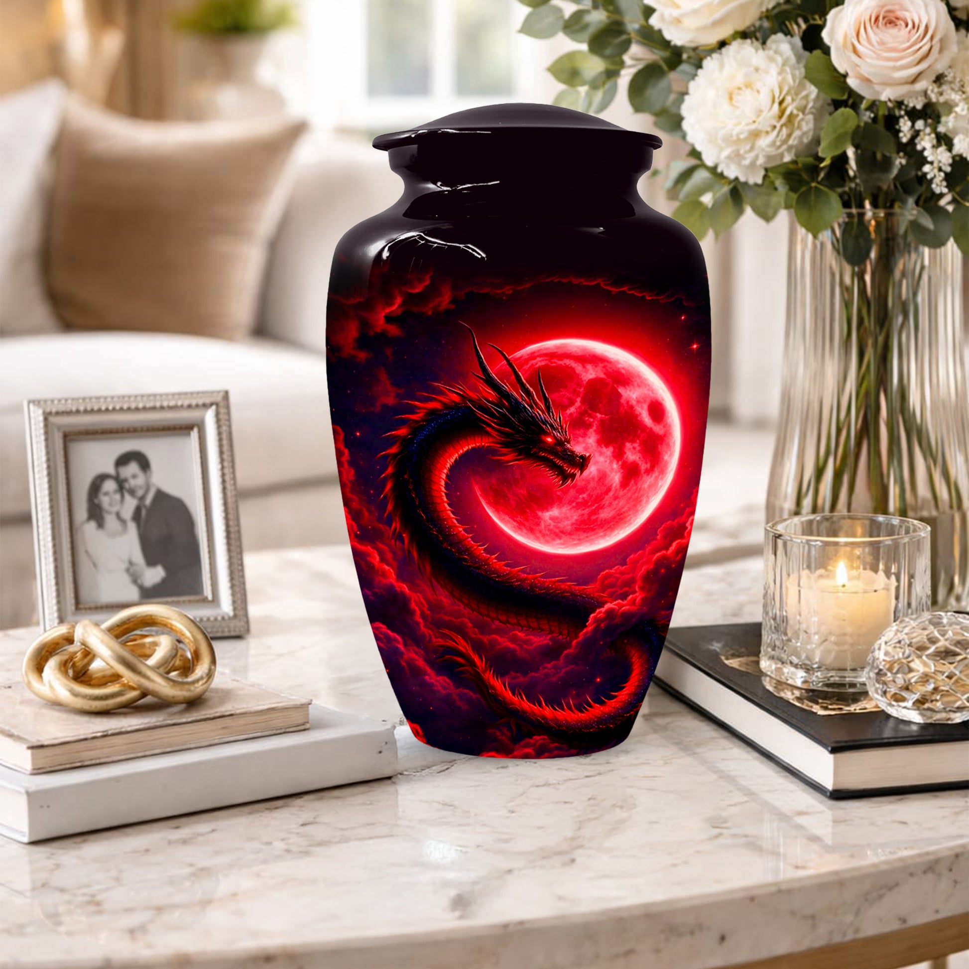 Red Dragon Cremation Urn for Ashes- Personalized Memorial for Dad