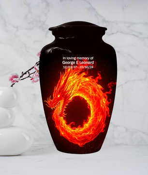 Fire Dragon Urn for Human Ashes, Personalized Dragon Cremation Urn