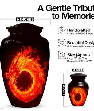 Fire Dragon Urn for Human Ashes, Personalized Dragon Cremation Urn