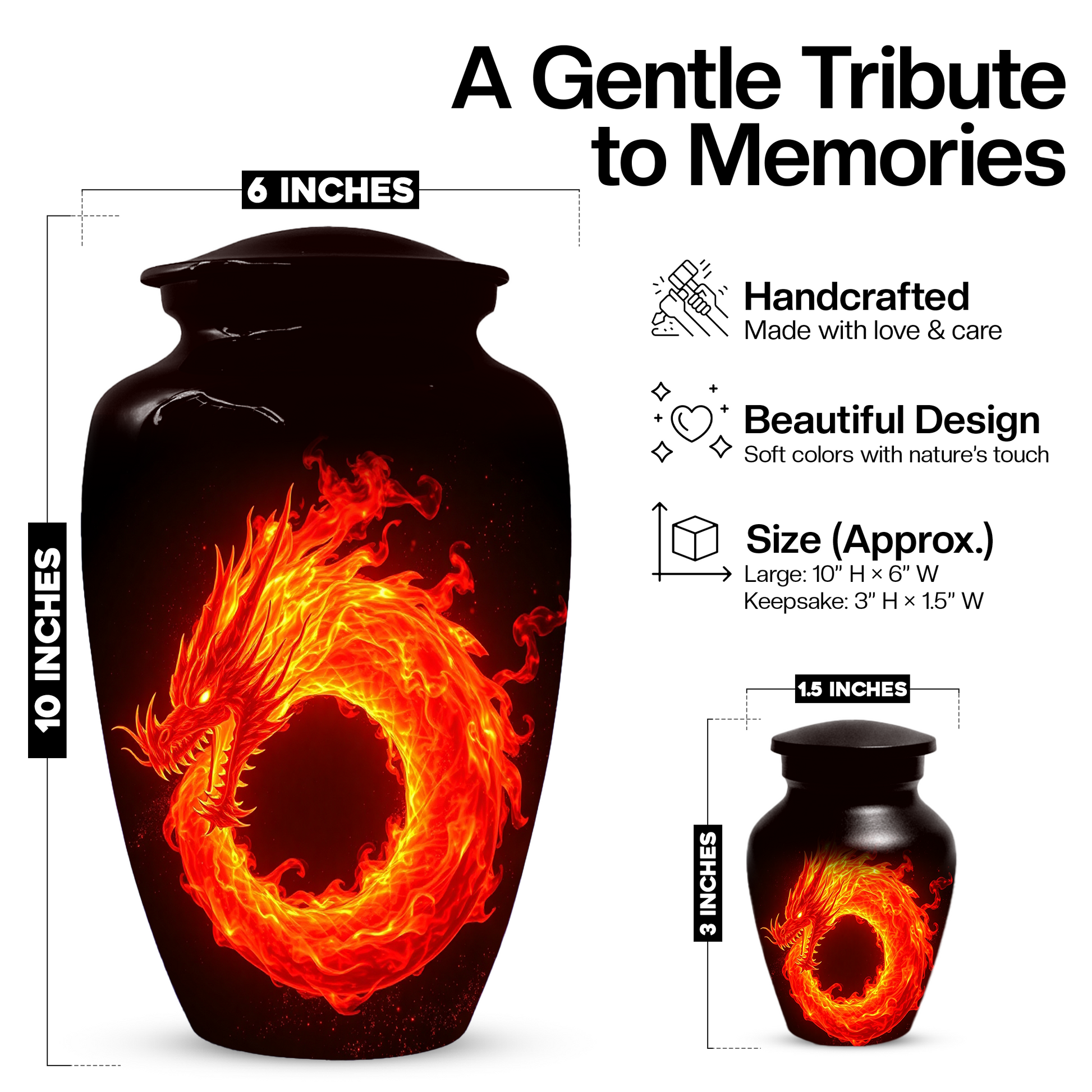 Fire Dragon Urn for Human Ashes, Personalized Dragon Cremation Urn