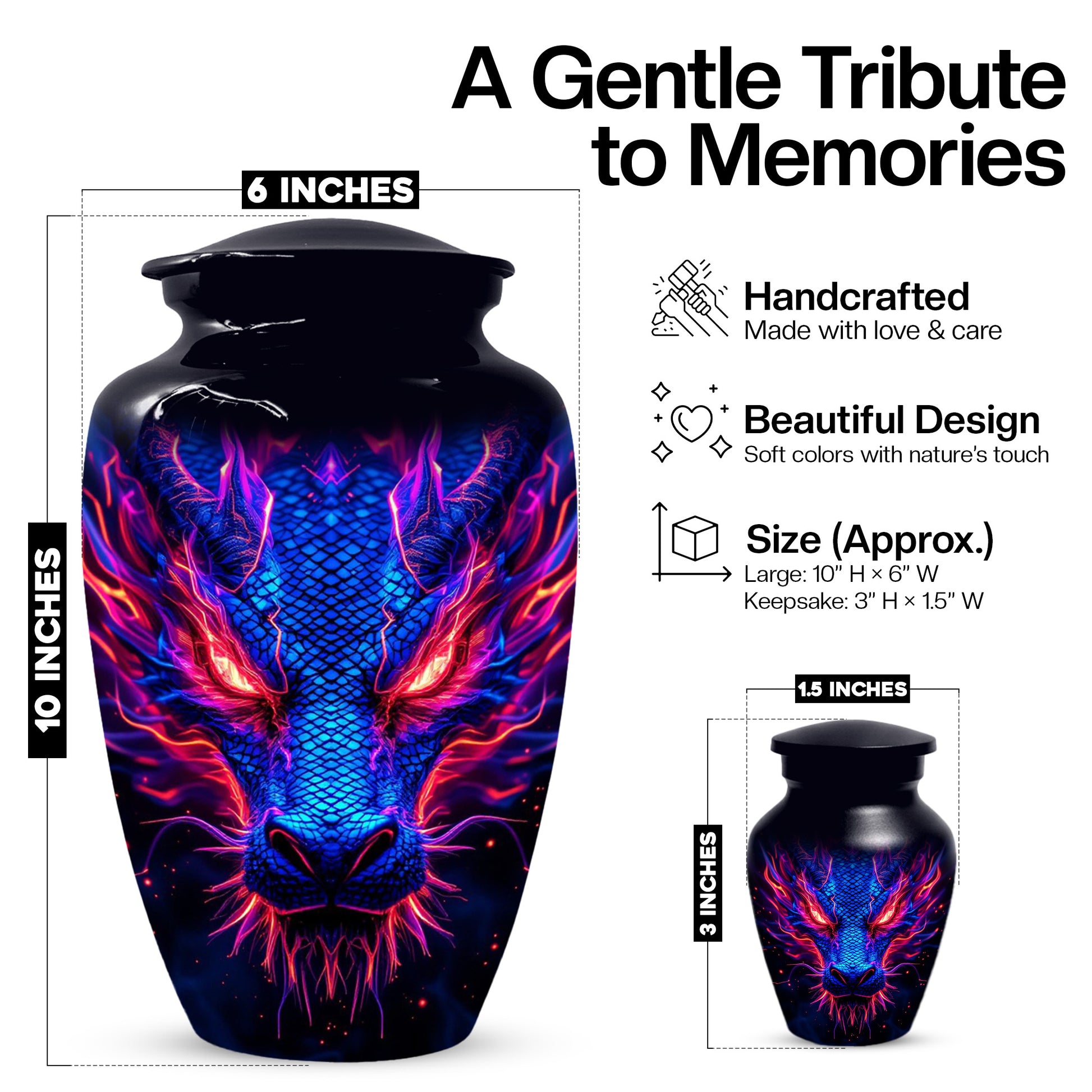 Blue Dragon Adult Urns for Ashes - Memorial Urn for Human Ash