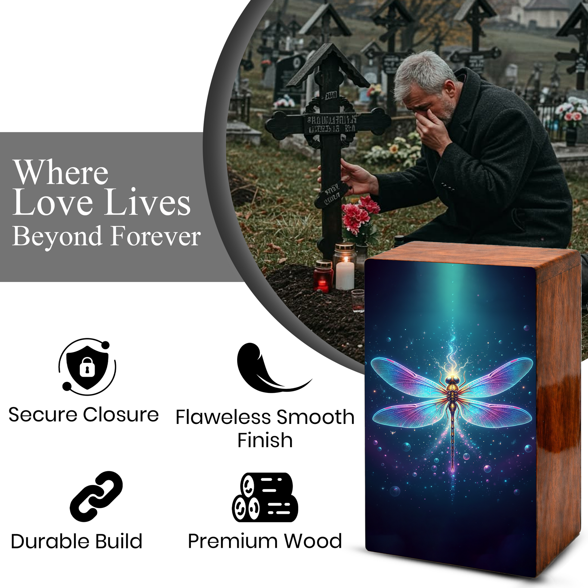 Dragonfly Wooden Cremation Urns for Ashes, Memorial Urn for Mom Dad