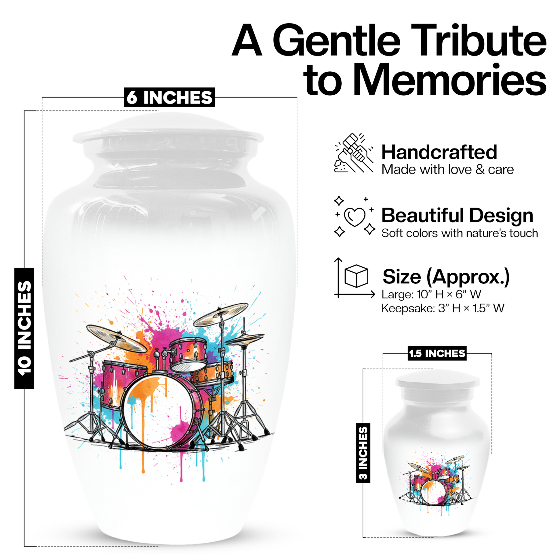 Personalized Drum Set Cremation Urn for Dad – Musician Memorial Urns  for Human Ashes