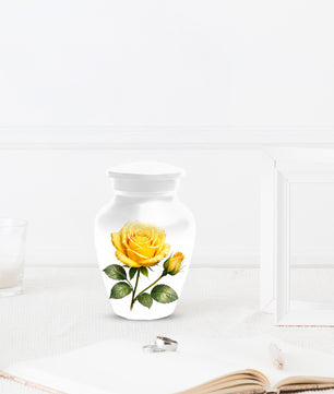 Yellow Rose Cremation Urn For Ashes - Flower Keepsake Mini Urns With Rose