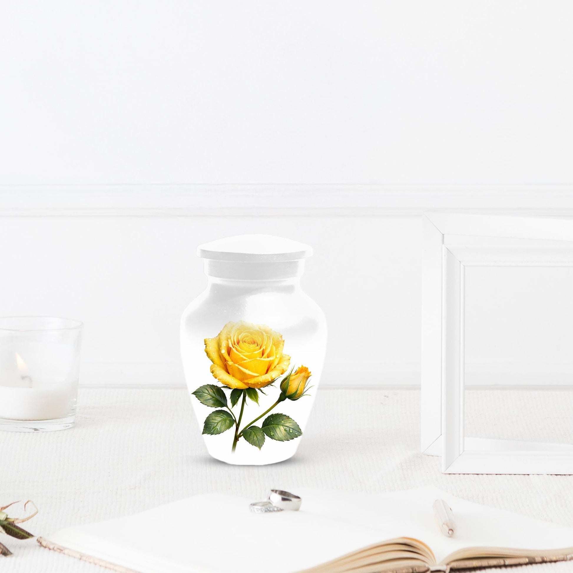 Yellow Rose Cremation Urn For Ashes - Flower Keepsake Mini Urns With Rose