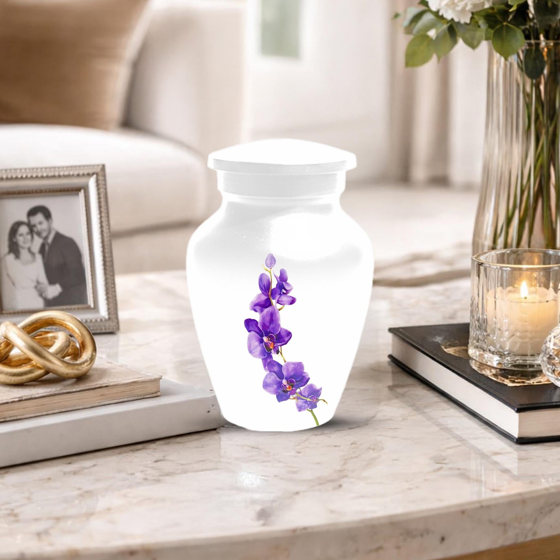 Puprle Orchid Urn For Human Ashes - Flower Mini Urns For Male and Female