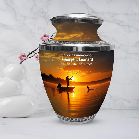 Gone Fishing Urns for Dad Ashes | Fisherman Small Keepsake Urn Set For Adult Male