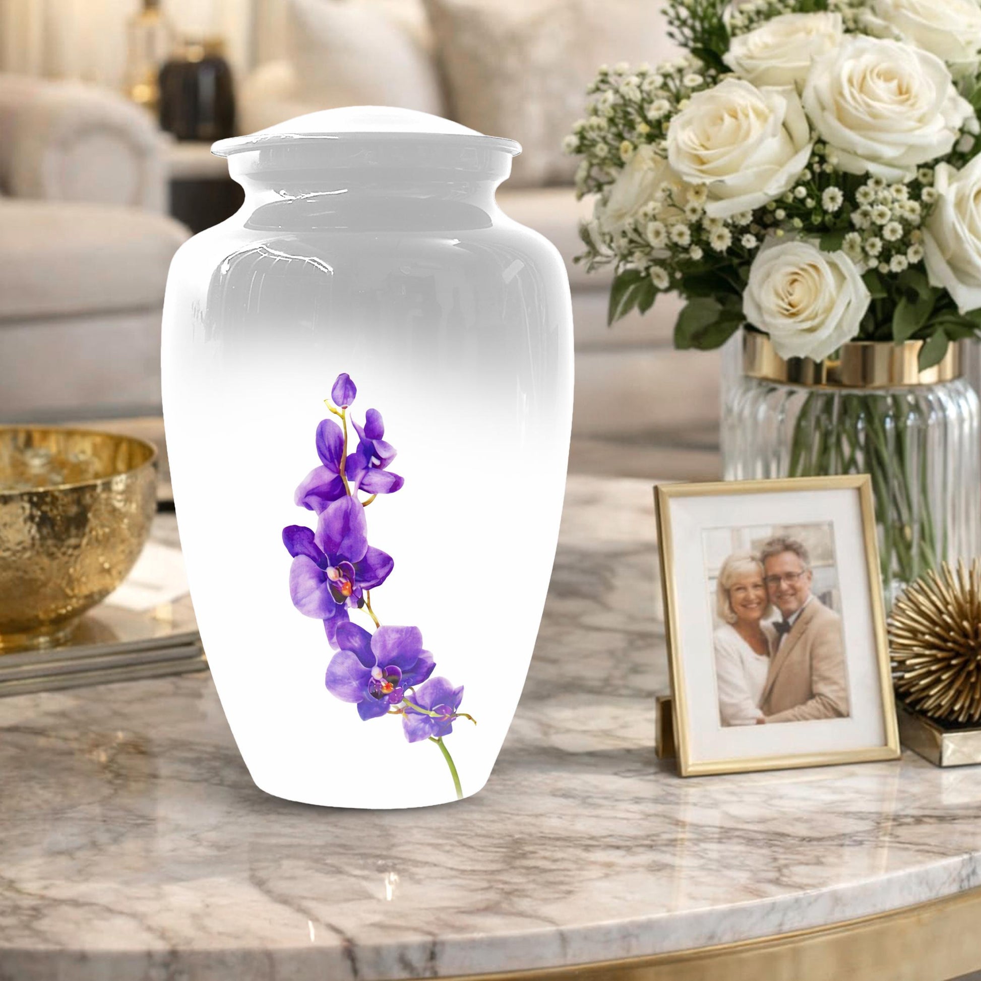 Puprle Orchid Urn For Human Ashes - Flower Mini Urns For Male and Female