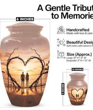 Sunset Beach Couple Urns For Ashes - Extra large Comapanion Urn For Mom and Dad