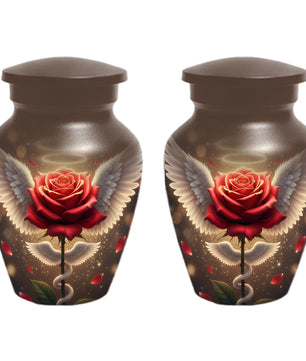 Red Rose Urn For Adult Female | Angel Wings Flower Urns For Human Ashes