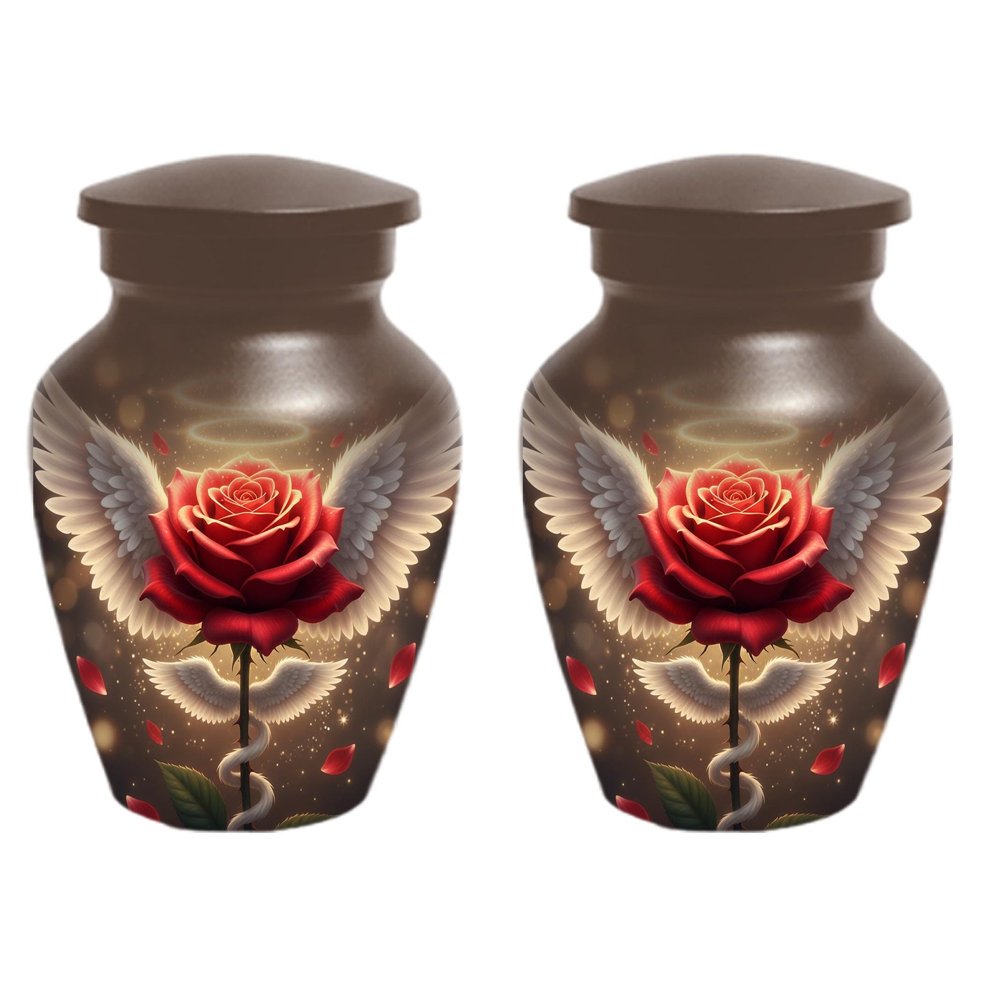Red Rose Urn For Adult Female | Angel Wings Flower Urns For Human Ashes