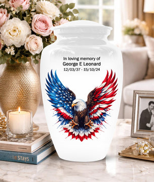 Patriotic Eagle Urn For Ashes Male - Military Small Urns For Army Veterans