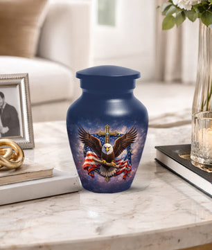 Eagle Cross Urn for Ashes - Patriotic Memorial Keepsake  | Christian Cremation Urn for Father
