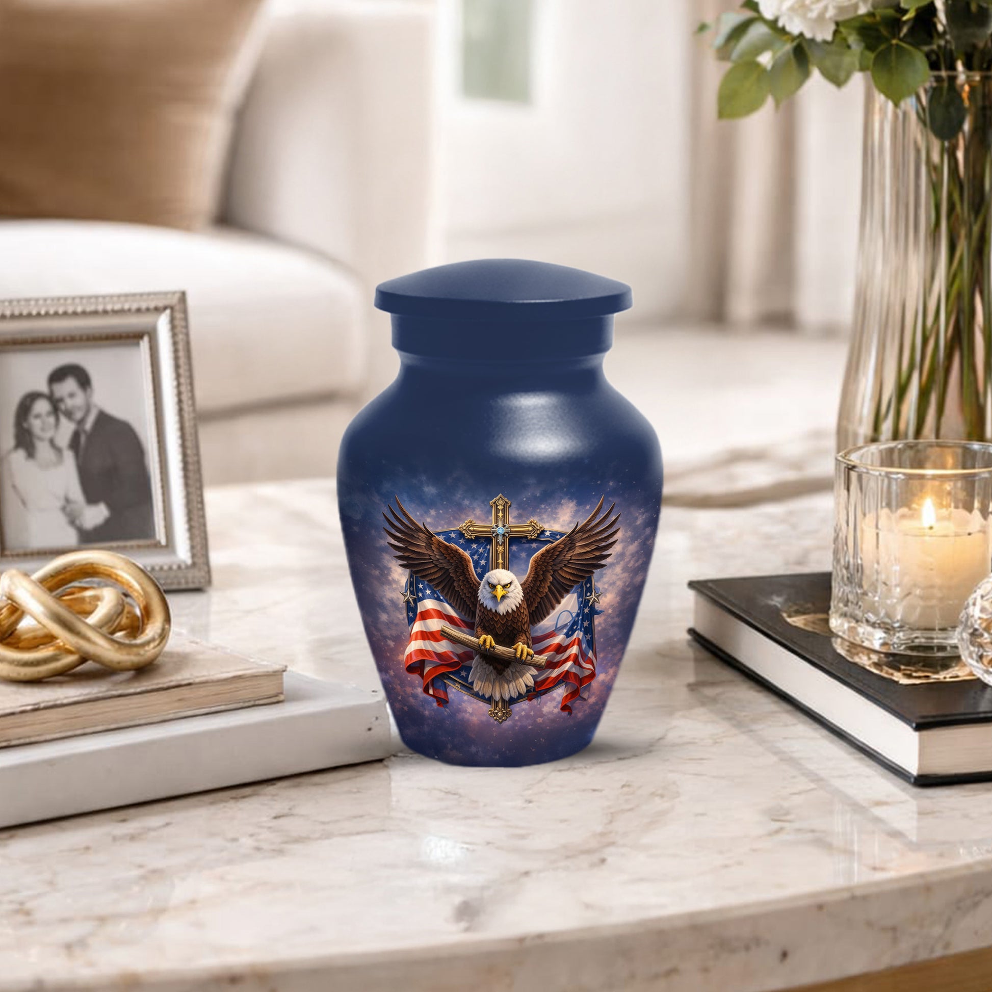 Eagle Cross Urn for Ashes - Patriotic Memorial Keepsake  | Christian Cremation Urn for Father