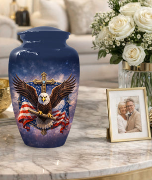 Eagle Cross Urn for Ashes - Patriotic Memorial Keepsake  | Christian Cremation Urn for Father