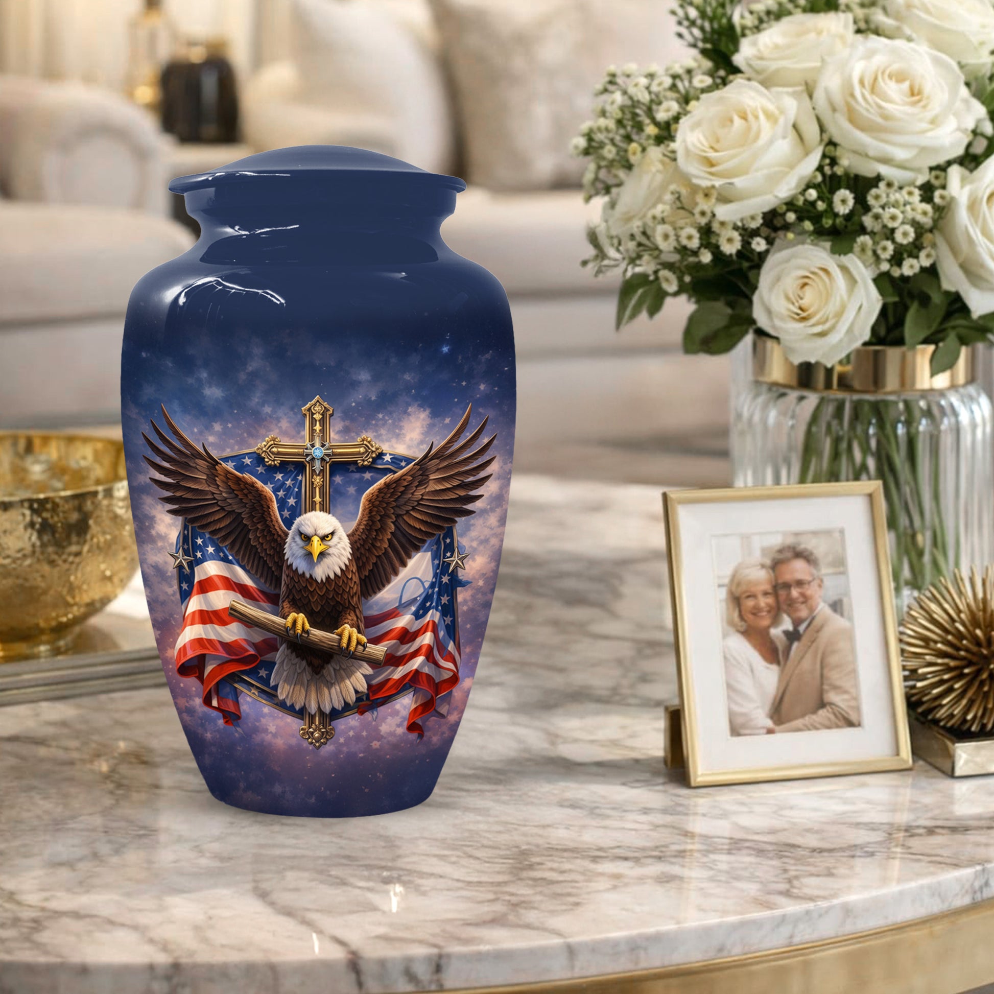 Eagle Cross Urn for Ashes - Patriotic Memorial Keepsake  | Christian Cremation Urn for Father