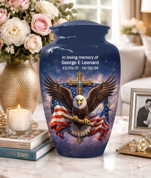 Eagle Cross Urn for Ashes - Patriotic Memorial Keepsake  | Christian Cremation Urn for Father