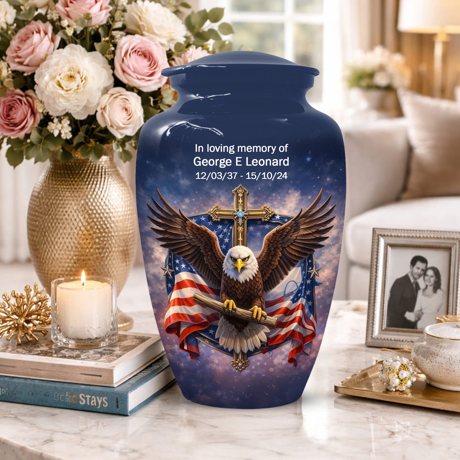Eagle Cross Urn for Ashes - Patriotic Memorial Keepsake  | Christian Cremation Urn for Father