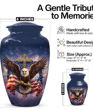 Eagle Cross Urn for Ashes - Patriotic Memorial Keepsake  | Christian Cremation Urn for Father