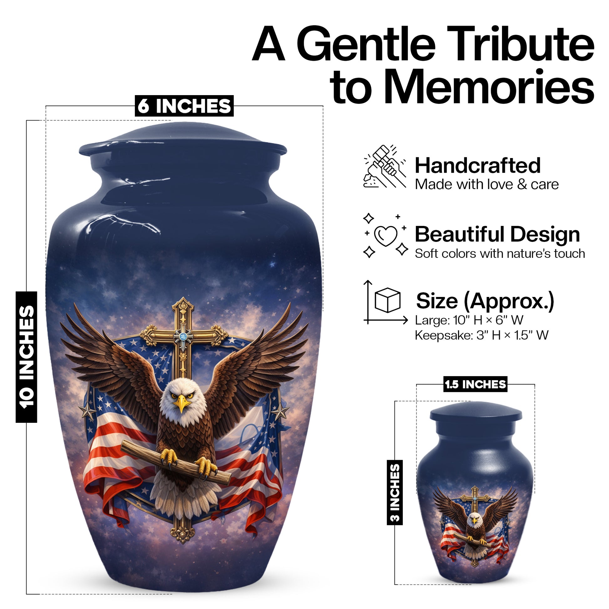 Eagle Cross Urn for Ashes - Patriotic Memorial Keepsake  | Christian Cremation Urn for Father