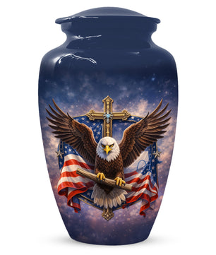 Eagle Cross Urn for Ashes - Patriotic Memorial Keepsake  | Christian Cremation Urn for Father