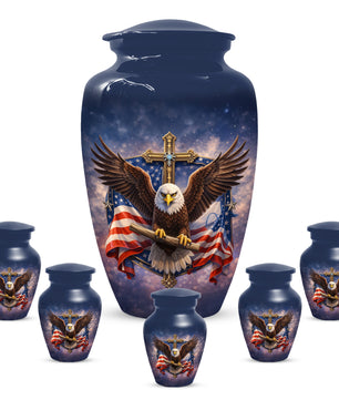 Eagle Cross Urn for Ashes - Patriotic Memorial Keepsake  | Christian Cremation Urn for Father