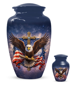 Eagle Cross Urn for Ashes - Patriotic Memorial Keepsake  | Christian Cremation Urn for Father
