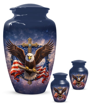Eagle Cross Urn for Ashes - Patriotic Memorial Keepsake  | Christian Cremation Urn for Father