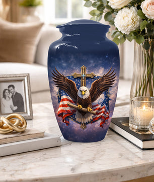 Eagle Cross Urn for Ashes - Patriotic Memorial Keepsake  | Christian Cremation Urn for Father