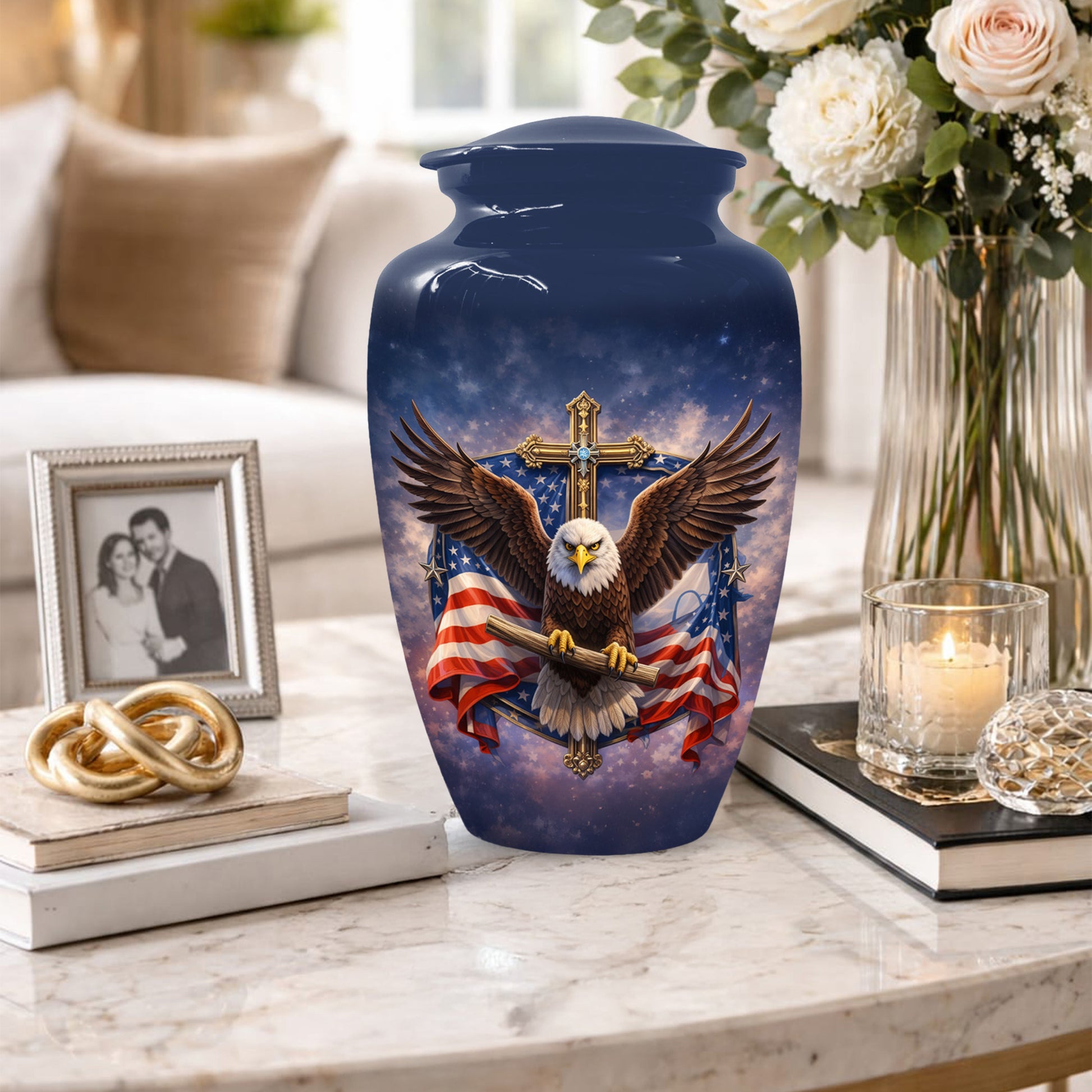 Eagle Cross Urn for Ashes - Patriotic Memorial Keepsake  | Christian Cremation Urn for Father