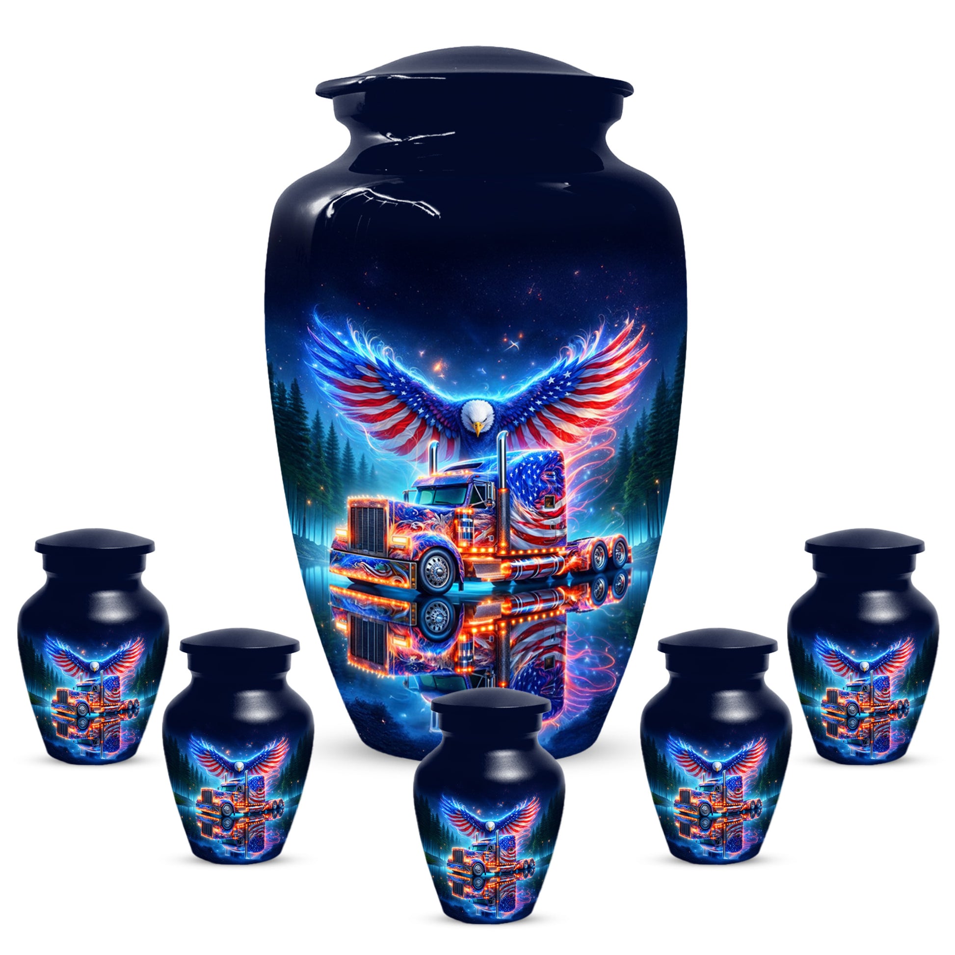 Patriotic Eagle Truck Urn for Dad | Personalized Memorial Cremation Urns for Men