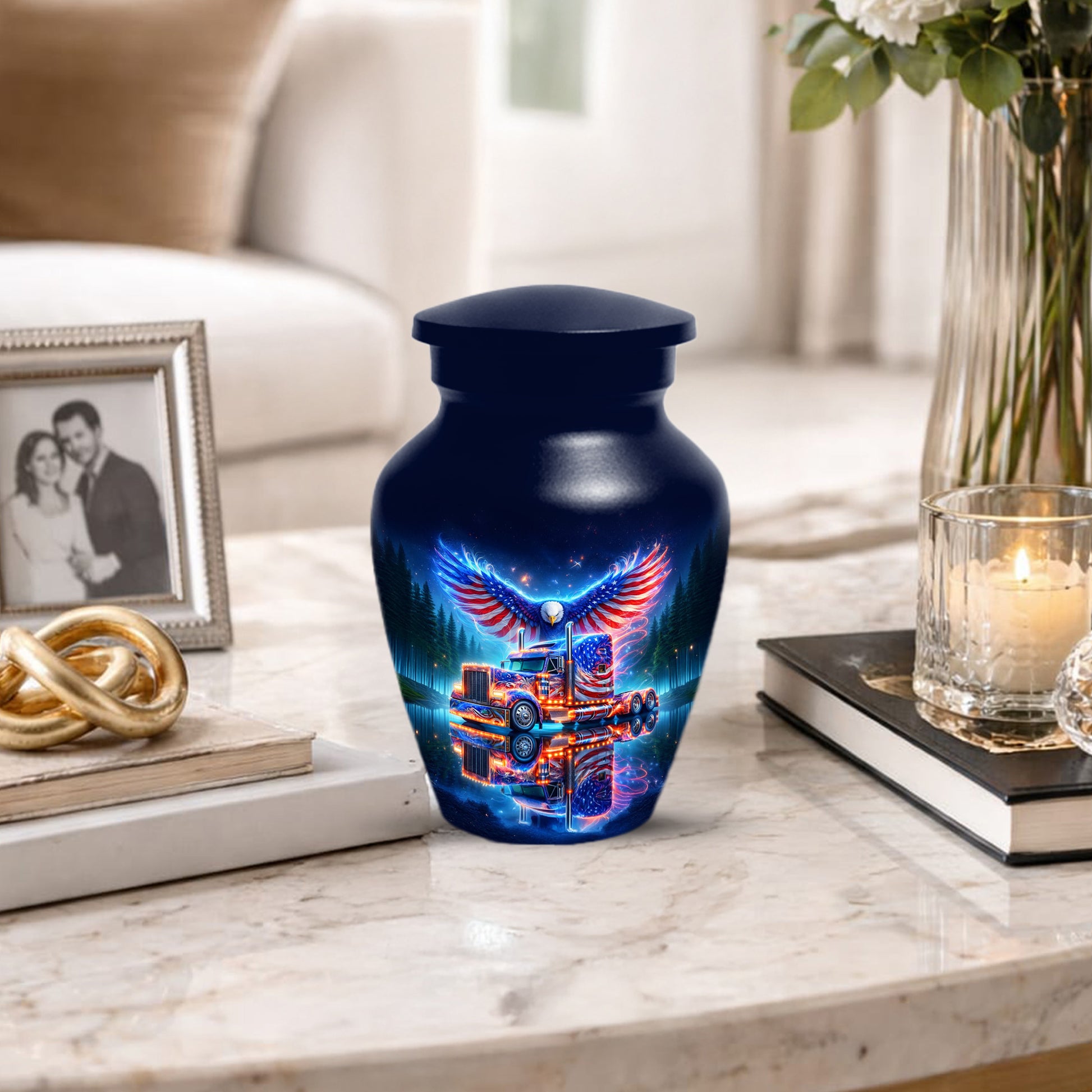 Patriotic Eagle Truck Urn for Dad | Personalized Memorial Cremation Urns for Men