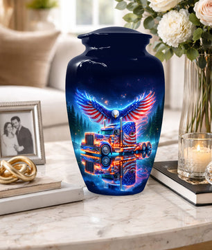 Patriotic Eagle Truck Urn for Dad | Personalized Memorial Cremation Urns for Men