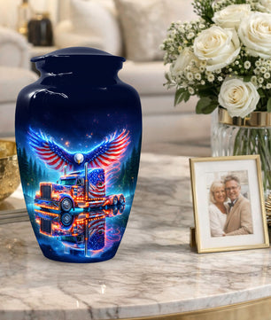 Patriotic Eagle Truck Urn for Dad | Personalized Memorial Cremation Urns for Men